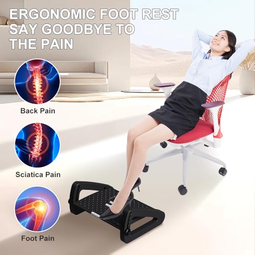 Foot Rest for Under Desk at Work - Six Heights Adjustable Under Desk Footrest - Ergonomic Foot Stools for Under Office Desks - Desks Foot Rest with Massage Rollers - Leg Rest for Chair (Black) - color: Black