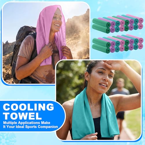 Shellwei 100 Pcs Cooling Towels Bulk 32 x 12 Inch Ice Towel Bulk Cooling Rag for Face and Neck Soft Breathable Microfiber Cloth Chilly Quick Cold for Gym Sport Golf Running Stay Cold (Macarons) - color: Macarons