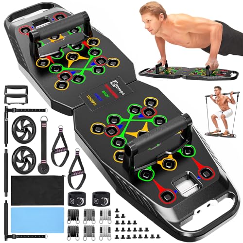 BBTOPS Push Up Board, Pilates Bar & Fitness Accessories, 25 in 1 Foldable Push up Bar for Home Gym, Workout Exercise Professional Push Up Strength Training Equipment for Man and Women - color: Black-Gray