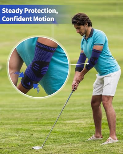 ABYON Compression Elbow Support, 1 Piece Compression Sleeve + 2 Pcs Tennis Elbow Pads for Men Women Pain Relieves Tendonitis, Arthritis, Tennis Elbow, Epicondylitis - color: Blue01, size: X-Large