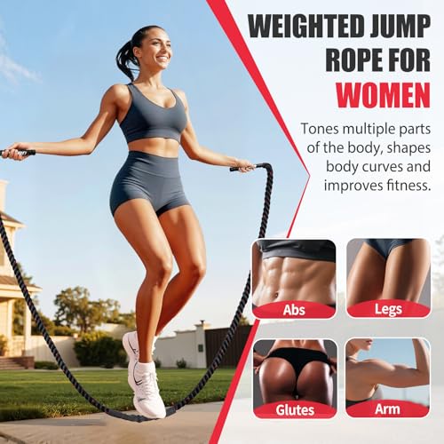 KUZARO Jump Rope, Weighted Jump Rope for Women, Heavy Jump Ropes for Fitness, Home Gym Exercise Equipment, Adult Skipping Rope for Improve Strength, Weight Loss, Boxing Training,Total Body Workout Equipment - color: black-5.5lbs
