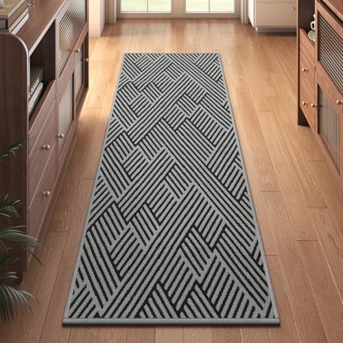 Door Mat Indoor Outside Entrance 24"x71", Low-Profile Non Slip Outdoor Inside Doormat Entryway Mat, Dirt Resistant Absorbent Front Porch Welcome Entry Mats, Washable Easy Clean, Grey - color: Grey, size: 24"x71"