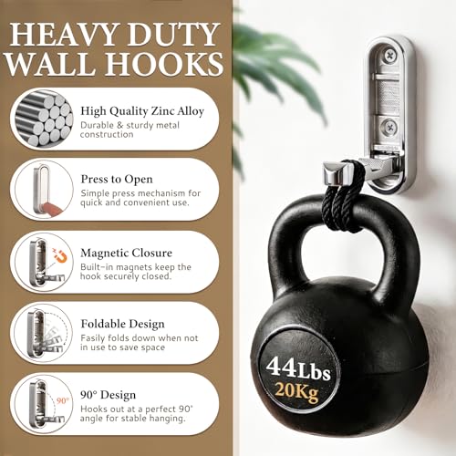 Folding Coat Hooks Silver, 2 Pack Heavy Duty Zinc Alloy Folding Wall Hooks, Foldable Wall Hook for Hanging Clothes, Bags, Hats, Towels, Keys (Silver, 2 Pack) - color: Silver, size: 2 Pack