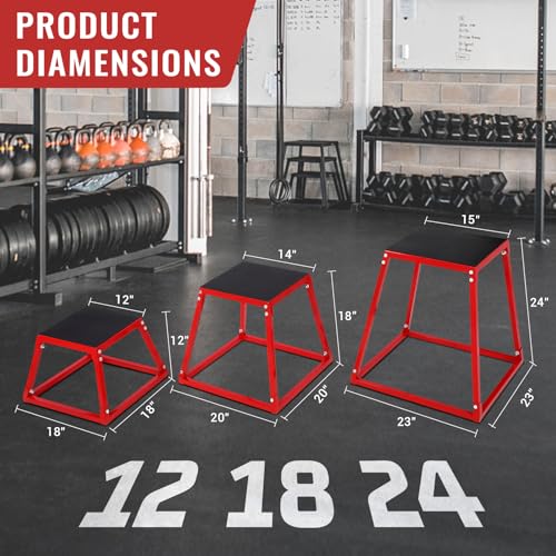 GarveeLife Plyometric Jump Box, Heavy-Duty Steel Plyo Boxes with Rubber Pad for Home Gym, Jump Platforms Step Up Box, Jump Trainers Conditioning Strength Training with Sizes 12", 18", 24", 30" - size: 12"/18"/24"