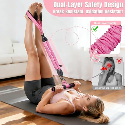 Resistance Exercise Band with Handles, Workout Band Weight Band for Physical Therapy,Strength Training Home Gym Fitness,with Door Anchor & Storage Bag. - color: Pink(30LBS,30LBS,30LBS）