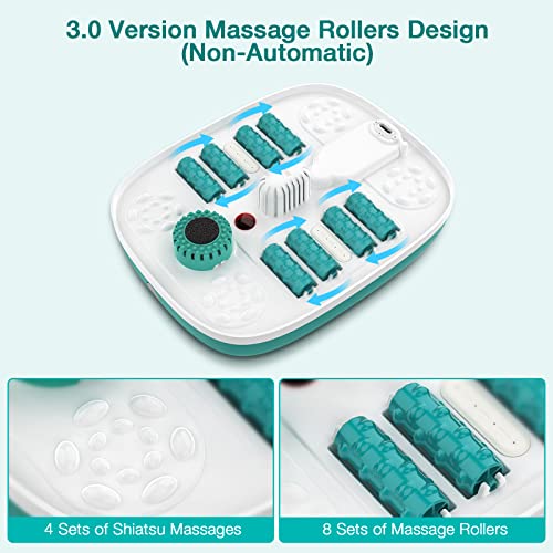 HOSPAN Collapsible Foot Spa with Heat, Bubble, Red Light, and Temperature Control, Foot Bath Massager with 8 Shiatsu Massage Rollers, Pedicure Foot Spa for Relaxation - FS01A - color: Sky Blue