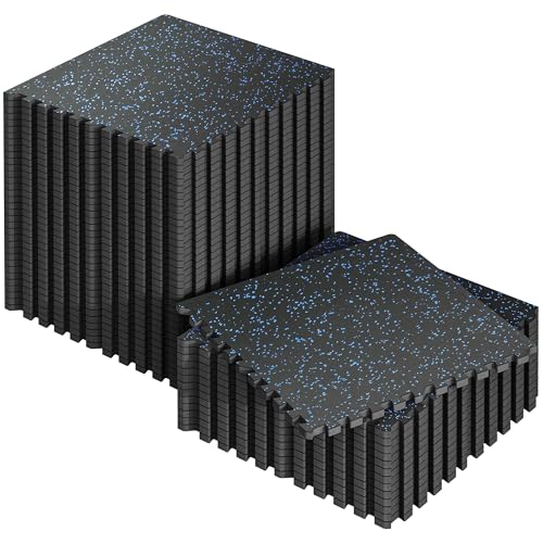 SUPERJARE 0.56'' Thick 48 Pcs 192 Sq Ft Rubber Top Exercise Equipment Mats, High Density EVA Foam Mats with Rubber Top, Interlocking Gym Flooring for Home Gym, Protective Workout Mat, Black/Blue - size: 48 Tiles (192 Sq Ft)