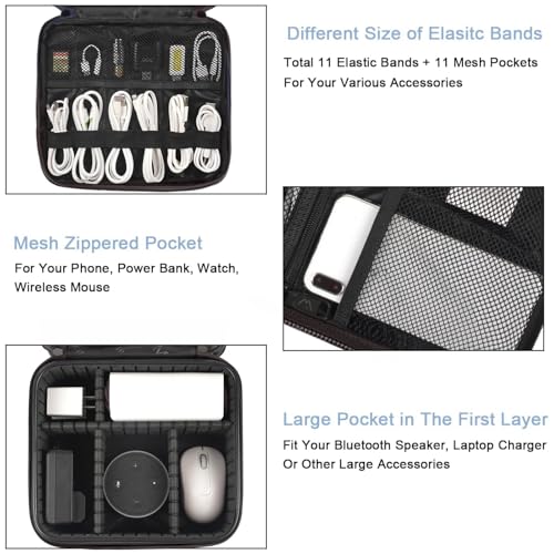 MATEIN Cord Organizer Bag with Adjustable Divider, DJ Electronic Storage | Cable File Bag, Charger Organizer Box, Double Layer, Shockproof, Tech Accessories, Cord Bag Organizer, Double Layer, Grey - color: Grey, size: Medium