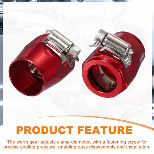 HARFINGTON 2pcs 18AN Hose Finisher Clamp Aluminium Hex Car Hose Finisher Flexible Pipe Clamps with Screw Band for Fuel Gas Oil Air Water Tube, Red - color: Red, size: 18AN