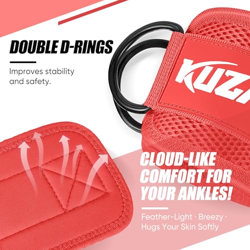 KUZARO Ankle Resistance Bands with Cuffs, Ankle Weights Bands for Working Out, Women Leg and Glutes Workout Equipment, Exercise Bands for Kickbacks, Butt and Booty Trainer, Home Gym Fitness Equipment - color: Red