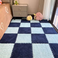 12Pcs Plush Foam Floor Mat,Plush Interlocking Carpet Tiles,Anti-Slip Square Puzzle Floor Mat,EVA Foam Area Rugs for Bedroom Playroom (Blue+Navy) - color: Blue+navy