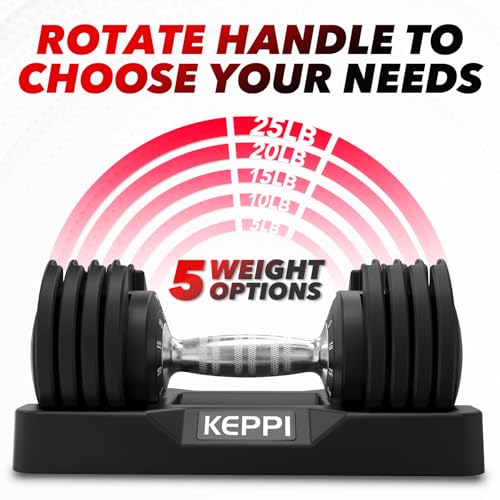 Keppi Adjustable Dumbbells Set-25lb/40lb/55lb/60lb, Anti-Slip Metal Fast Adjust Weight Handle, Exercise & Fitness for Full Body Workout - Adjustable Dumbbell Series - style: 25LB-Pair