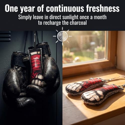 LIVEVIE Hygeen Activated Charcoal Glove Odor Absorber | 2-Pack Natural Deodorizer for Boxing, MMA & Gym Gloves | Long-Lasting Moisture Wicking Freshener for Daily Use, Red - color: Red