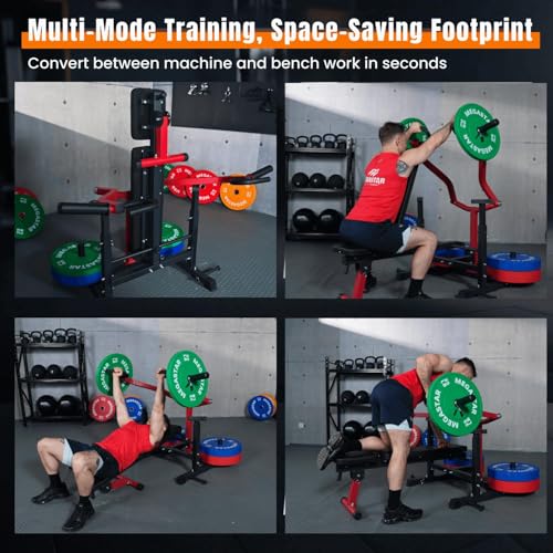 Chest Press Machine – Converging Motion for Home Gym, Adjustable Flat/Incline Bench with Dual Band Pegs, Versatile for Chest & AB Workouts - color: Red