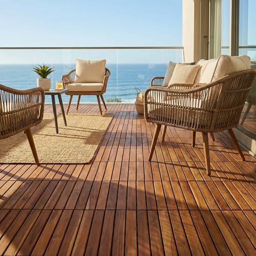 Bare Decor EZ-Floor Interlocking Flooring Tiles in Solid Teak Wood Oiled Finish (Set of 10), Long 9 Slat - size: 10 Tiles (10 sq ft)