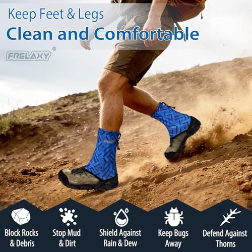 Frelaxy Ultralight Trail Gaiters, Low Shoe Gaiters for Hiking and Running | Breathable fabric, Wear-resistant design, Hypalon underfoot strap, Blocks rocks, mud, dust, Secure fit - color: Blue/Black