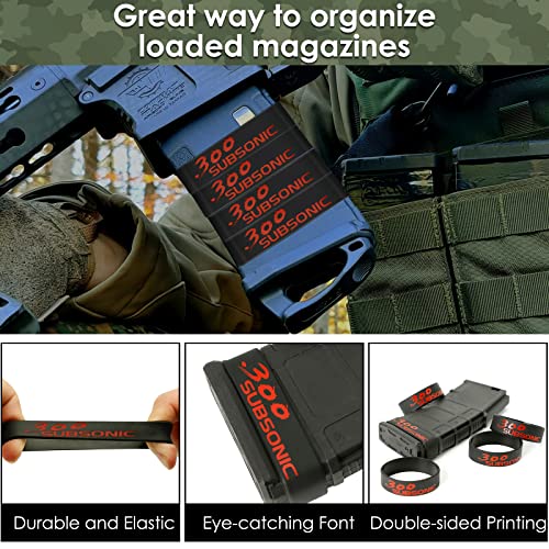 Aolamegs 5/10 Pack Magazine Bands - 5.56 Nato, 300 Blackout, 300 Subsonic, .223 Remington, .308 Winchester, 7.62x39 Magazine Marking Band, Durable Silicone Ammo Caliber Bands for Magazine Identification (2 Colors) - color: 300sub-blackred(10pcs)