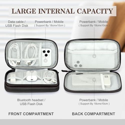 FYY Electronic Organizer, Travel Tech Pouch Bag, Medium, Coffee | Wrist Strap, Waterproof, Double Layers Portable Electronics Travel Carrying Case for Cord, Charger, Daily Business Trips Use - color: Coffee, size: Medium