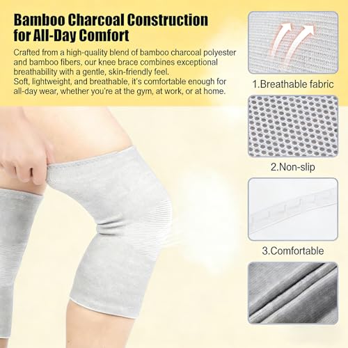 Bamboo Charcoal Compression Knee Sleeve - Elastic Knee Braces for Men & Women - Breathable Knee Support for Arthritis, Running, Workout, Joint Pain Relief (Gray, X-Large) - size: X-Large
