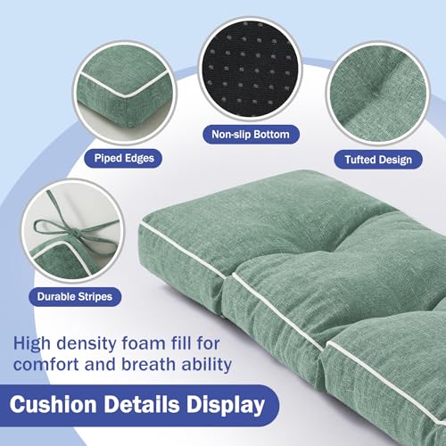 IPYNBAP Bench Cushion, 42 x 16 Inch Patio Furniture Cushions with Durable Ties, Soft Memory Foam Bench Cushions for Indoor/Outdoor Furniture with Non-Slip Bottom, Kitchen&Dining, Green - color: Green, size: 42*16+4”