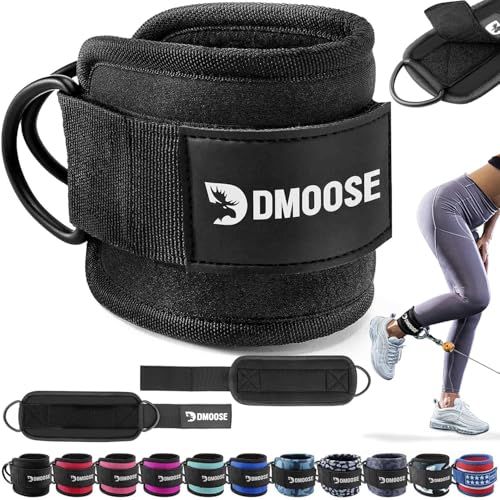 DMoose Ankle Strap for Cable Machine - One Size Fit with Premium Padding, Workout Kickback Ankle Cuffs, Ankle Bands for Working Out, Booty Workouts, Leg Extension, Hip Abductors & Lower Body Exercises - color: Black - Pair
