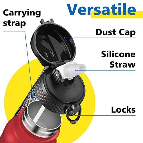 Han's Bottle Sports Water Bottle - 24 Oz, Straw Lid, Leak Proof, Vacuum Insulated Stainless Steel, Double Walled, Thermo Mug,Red - color: Red, size: 24 Ounces