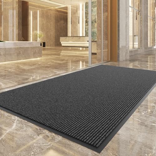 100pointONE Front Door Mat for Outside Entrance, 72" x 24", Dark Gray | Heavy Duty, Indoor Outdoor, Non Slip, Low Profile, Weather Resistant, Easy to Clean, High Traffic Area - color: Dark Grey Striped, size: 2' x 6' (Rectangular)