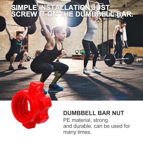 Kisangel 4Pcs Dumbbell Spinlock Collars, 1 Inch Standard Barbell Star-Shaped Nut, Non-Slip Replacement Screw Clamps for Weight Lifting Fitness Training, Red