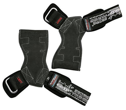 Lifting Grips PRO Weight Gloves Heavy Duty Barbell Gymnastics Straps Alternative to Power Hooks Deadlifts Adjustable Neoprene Padded Wrist Wrap - color: Black Leather, size: Small 5.0"-6.40" Wrist Size