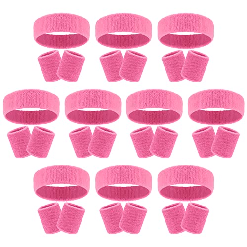 30 Pcs Sweatbands Wristbands Set Absorbent Terry Cloth Headbands Wristbands Neon Color Striped 80s Athletic Sweatbands for Sports Gym Exercise - color: Pink
