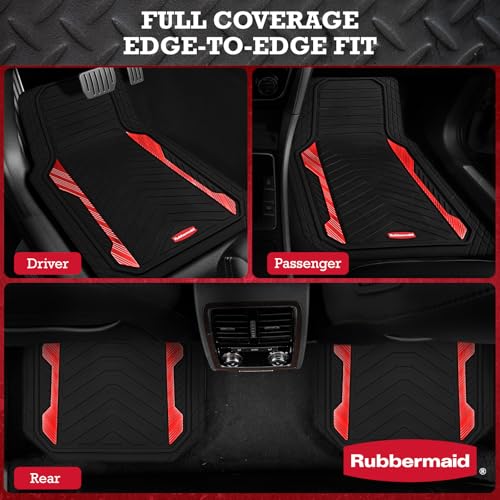 Rubbermaid Car Floor Mat, Heavy Duty All-Weather Car Mats Full Set with Dual-Tone Red Aluminum Inserts – Universal Fit, Anti-Slip Backing, Trim-to-Fit for Most SUV, Sedan, Van - color: Red