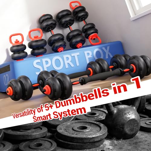 Yoleo Adjustable Dumbbell Set, 45LBS Free Weight Set with Silent Anti-Collision Air Cushion with Connector, 5-in-1 Dumbbells Set Includes Barbell, Kettlebells, Push up Stand, Weight Plate, Exercise & Fitness Dumbbells Weight Set for Home Gym Suitable Men/