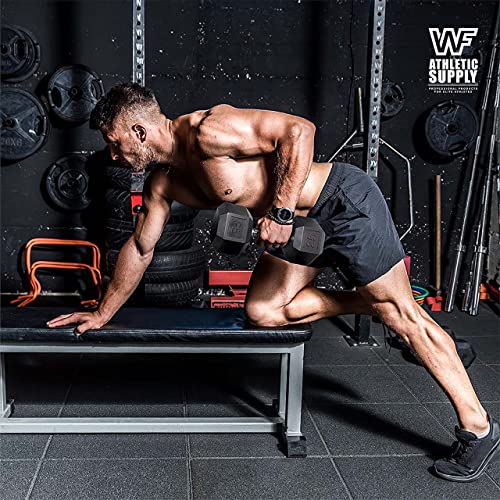 WF Athletic Supply Rubber Encased Hex Dumbbells with Rubber Grip Contoured Handle for Muscle Toning, Strength Building & Full Body Workout - color: u. 210LB Dumbbell Set w/ 2-Tier Rack