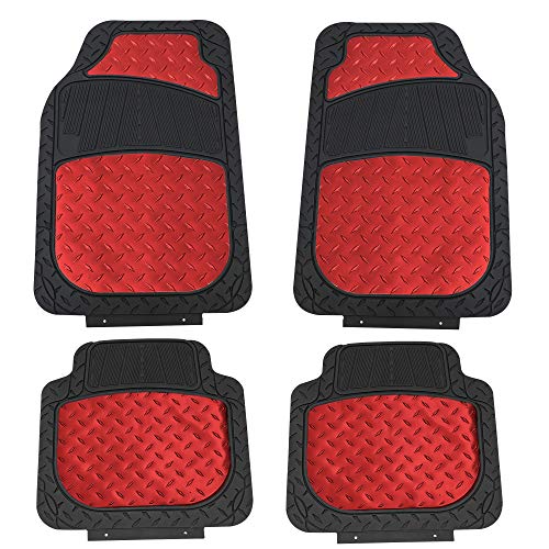 FH Group Automotive Floor Mats - Heavy-Duty Metallic Rubber Floor Mats for Cars, Universal Fit Full Set, Climaproof & Trimmable Floor Mats for Most Sedan, SUV, Truck, Red - color: Red