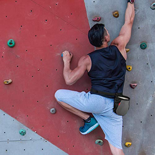 Rhino Valley Climbing Chalk Bag, No Leak Drawstring Chalk Bag with Adjustable Belt, Carabiner Clip and Zippered Pockets Chalk Bag for Rock Climbing, Cross Fit, Weight Lifting & More - color: Black/Gray