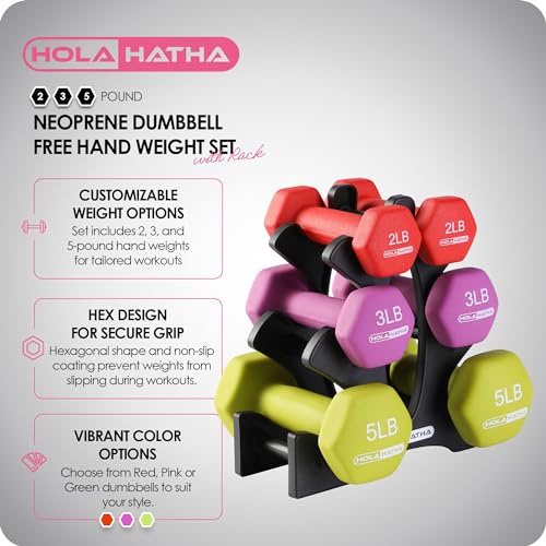 HolaHatha 1, 2 and 3 lb Neoprene Dumbbell Strength Training Weight Set with Rack - color: Multicolor, size: 20 LB