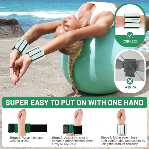 BECOJADDE Ankle Weights Set of 2 (1 lb/2 lb Each) for Women Men Adjustable Wrist Bracelet for Home Gym Weighted Bangles Wristbands Leg Arm Weights for Walking Swimming Running Pilates Yoga Gym - color: Mint Forest, size: 4 Lb Pair (2 Lb Each)