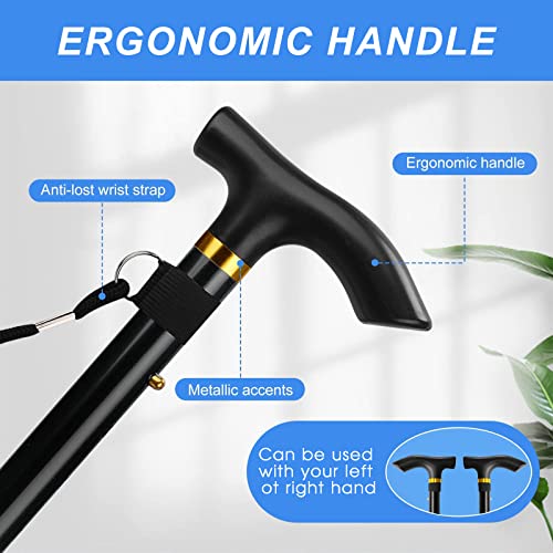 Walking Cane, Folding Cane for Man & Women, Portable Lightweight | 5-Level Adjustable Height, Collapsible Cane for Seniors Balancing Mobility Aid - color: Black