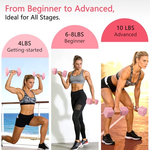 20LBS Adjustable Dumbbell Set, 4 in 1 Free Weights Dumbbells Set for,4lb 6lb 8lb 10lb, with Metal Non Slip Handle，Quick Change，Home Gym Strength Training Equipment for Men and Women - color: Pink