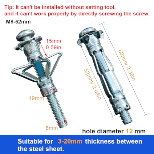 30 pcs Molly Bolts, Metal Drywall Anchors, Heavy Duty Zinc Plated Steel Molly Bolt (M8-52) - color: M8-52
