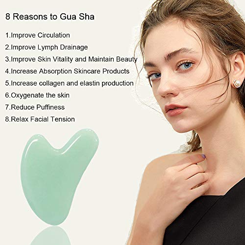 Gua Sha, Jade Stone Gua Sha Massage Tool, Guasha Tool for Face and Body Skin Massage. Gua Sha Set for Toxins Prevents Wrinkles for SPA Acupuncture, Therapy Trigger Point Treatment. - color: Green