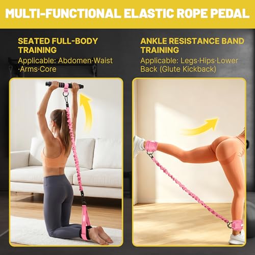 Pedal Resistance Band & Ankle Resistance Bands Set with Door Anchor & Fixed Strap, 20-30-40lbs 3 Resistance Bands for Women, Full Body Abdomen Leg Core Home & Postpartum Workout Fitness Equipment - color: Pink