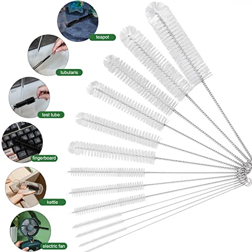 CiaraQ Bottle Cleaning Brushes, 8 Inch Nylon Tube Brush Set | White Cleaner for Narrow Neck Bottles Cups with Hook, Set of 13pcs, White - color: White, size: 8.0 Inch (13pcs)