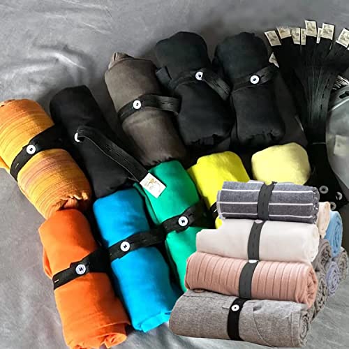 20Pcs Elastic Band with Buttonholes, Stretchable Connectable, Roll-up Clothes Storage Band, Adjustable Clothing Storage Strap with Button, Travel Luggage Space Saver, Drawer & Closet Organizer, Black - color: Black