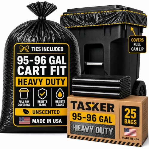 95-96 Gallon Trash Bags Heavy Duty (25 Bags w/Ties Value pack) Extra Large Trash Bags, 90 Gallon, 95 Gallon, 96 Gallon, 100 Gallon - size: 25 Count (Pack of 1)