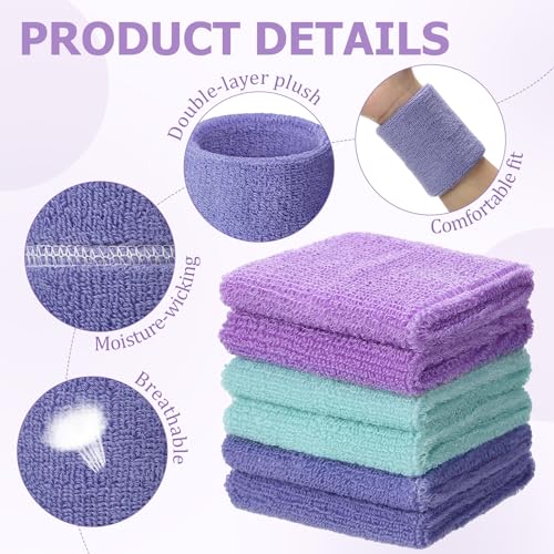 Willbond Wrist Sweatbands, Sports Sweatbands for Competition, Sweat Absorbent, for Basketball, Tennis, Football, Running and Work (Pack of 6) - color: Light Purple, Light Lavender, Sky Blue