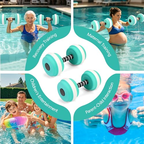 Aquatic Exercise Dumbbells, 2PCS Water Weights for Pool Exercise, Water Aerobics Equipment, High-Density EVA-Foam Pool Weights Dumbbells for Weight Loss, Pool Fitness, Water Exercise - color: Cyan
