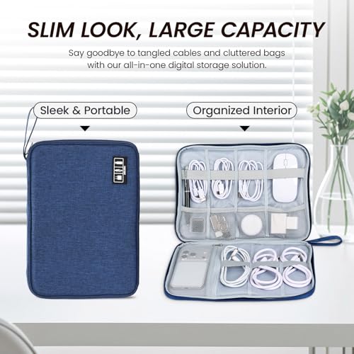 Electronic Organizer Travel Case, Slim Cable Accessories Pouch, Single Layer Tech Pouch & Cord Storage Bag for Chargers, Power Bank, SD Cards - Minimalist Travel Essentials - color: cyan, size: L