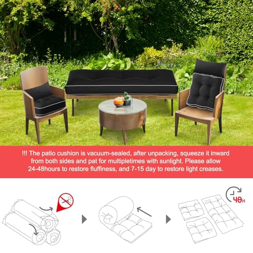 Chunful Set of 5 Outdoor Bench Cushions Set 44 x 19 Inch Tufted Waterproof Patio Furniture Seat Pad with Throw Pillows Loveseat Cushion for Square Settee Indoor Sofa Wicker Couch(Black) - color: Black