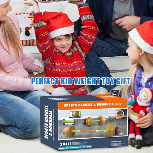 Kids Exercise Weight Set, Barbell and Dumbbell Workout Equipment, Toddler Beginner Gym Toy for Pretend Play Lifting Exercise & Fitness, Adjustable Fill with Sand or Water - size: 2-In-1